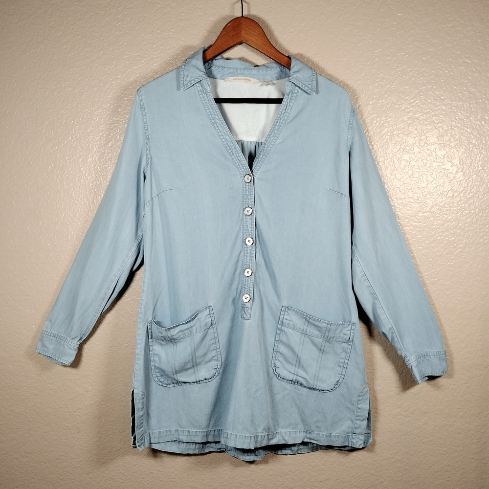 Soft Surroundings Light Blue Casual Shirt lognlook